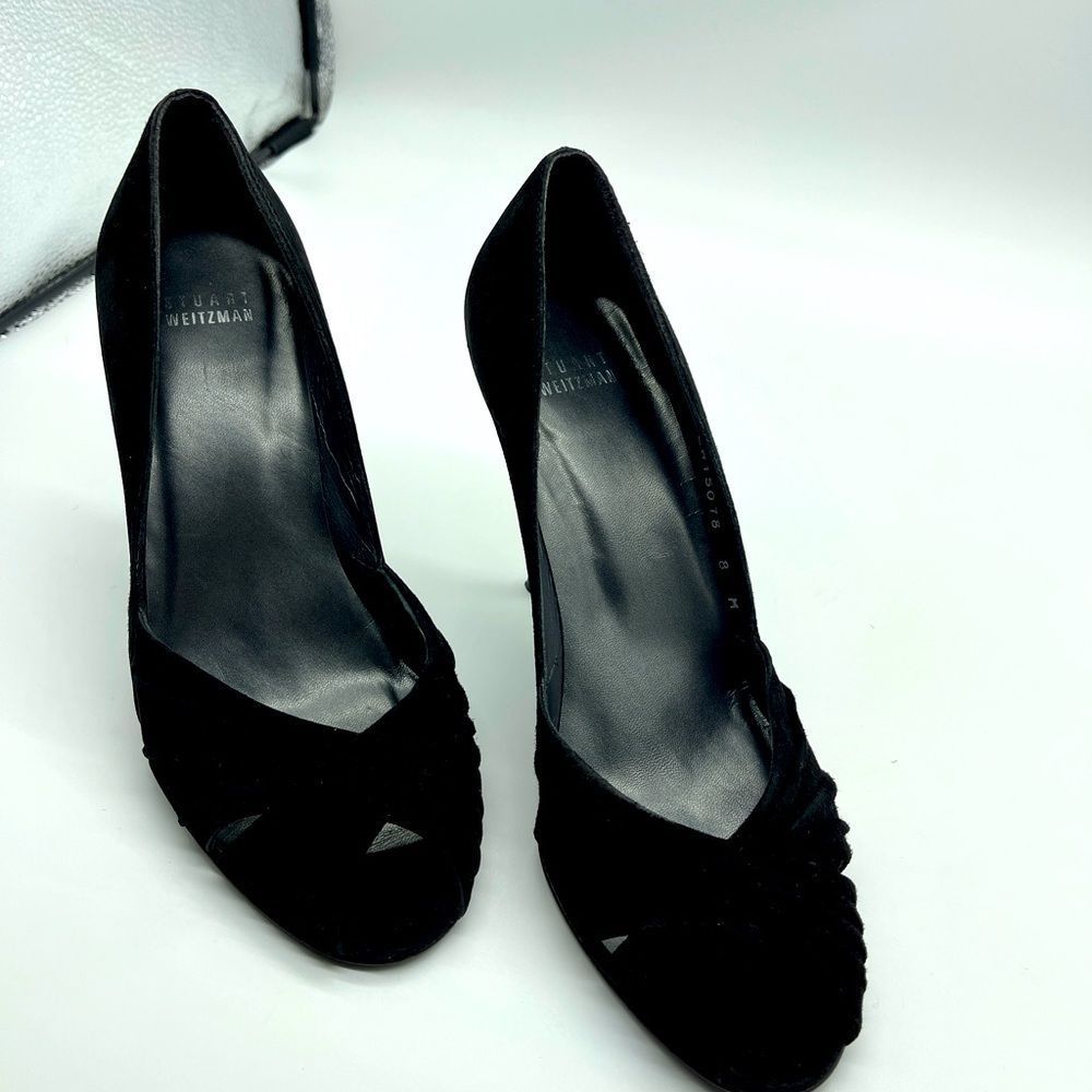 STUART WEITZMAN HEELS! Extra Peep Toe Pumps in CHARCOAL BLACK SUEDE! Size 8